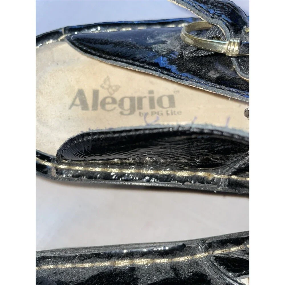 Alegria Women’s Platform Slides Size 39 U.S. 8 M Black Patent & Ivory Leather